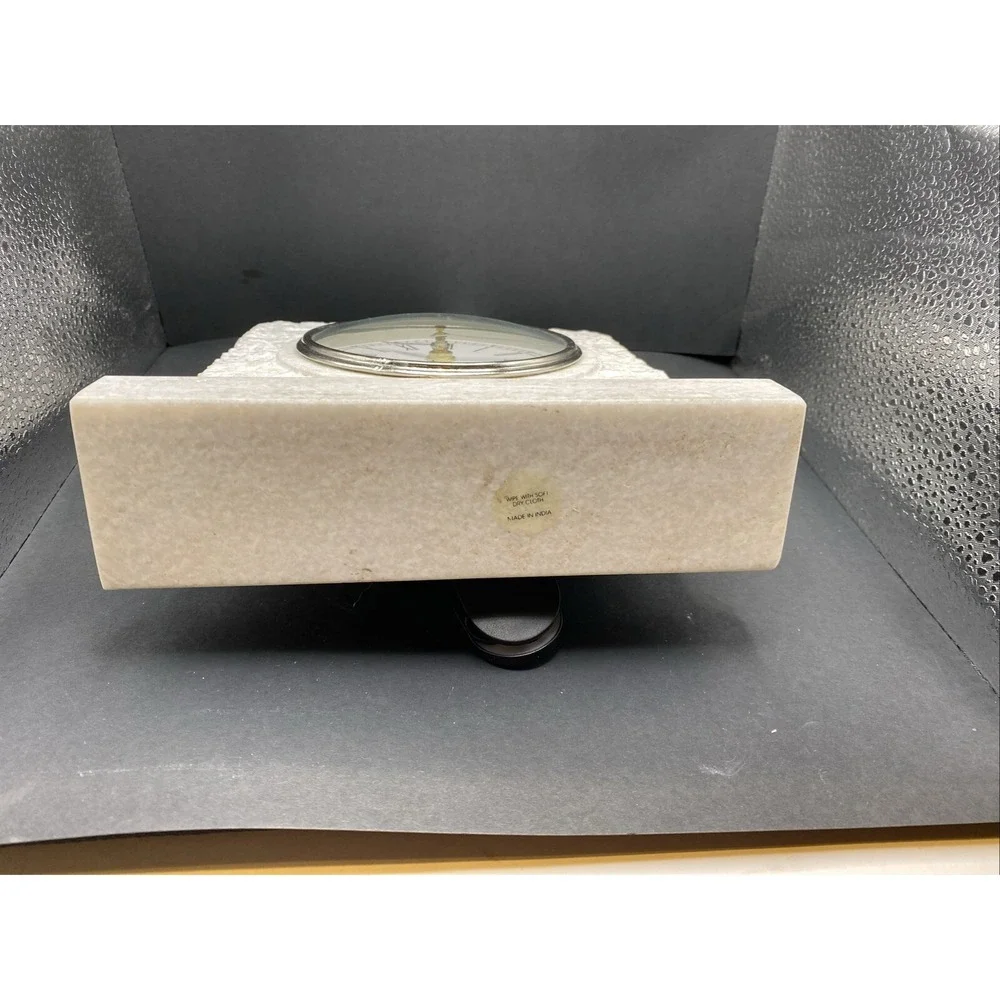 White Marble Mantle Desk Clock Alabaster Heavy Works